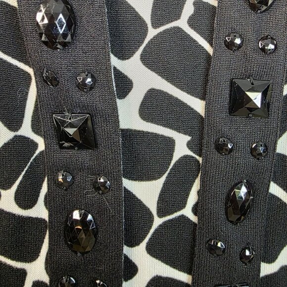 Multiples Large Giraffe Print Beaded Cardigan Black White Long Sleeve Deadstock - Picture 3 of 10